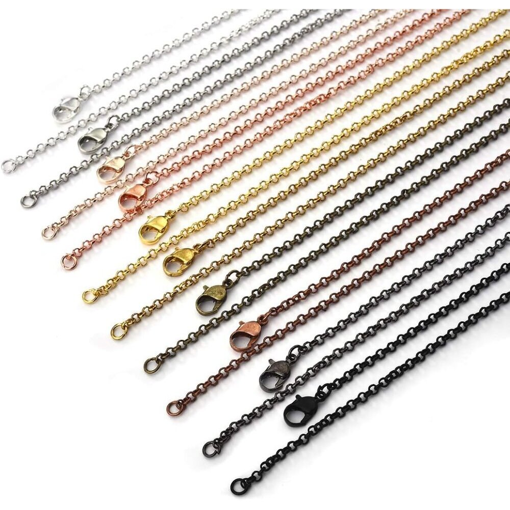 40 Packs 10 Colors Brass Necklace Chains 21 Inch Link Cable Chain Necklace with